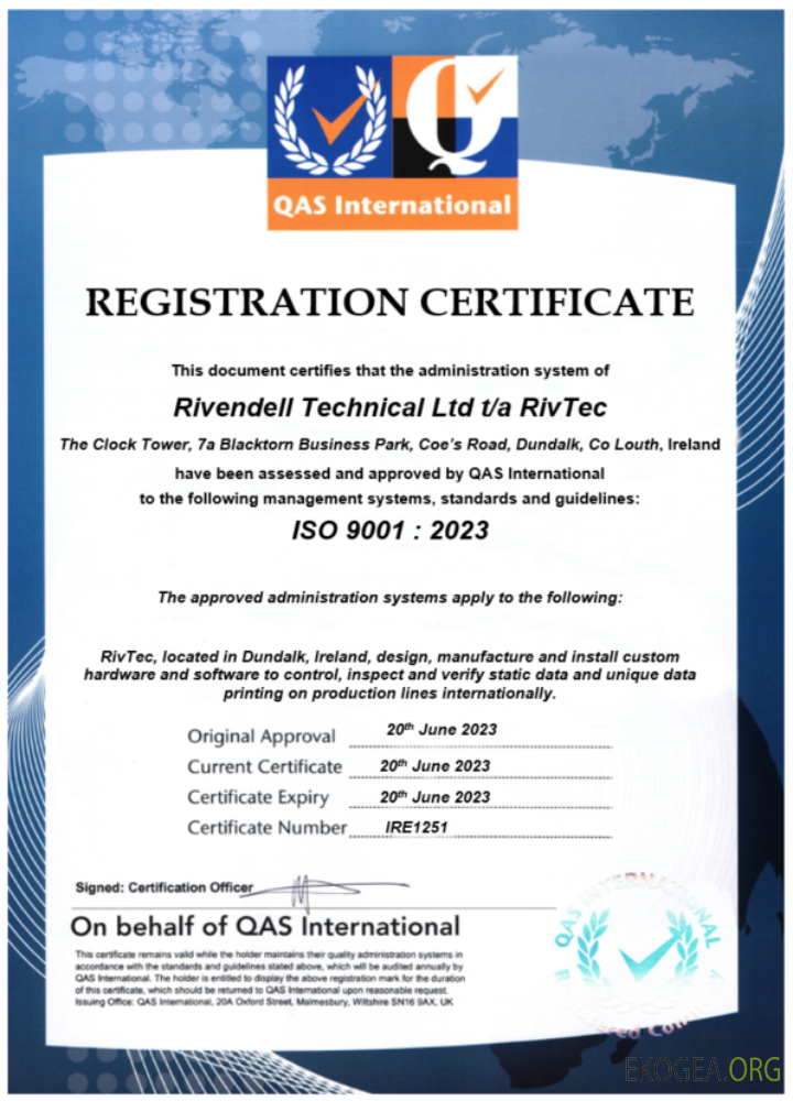 Irlande Rivendell Certificat technique d'enregistrement Modèle Word et PDF